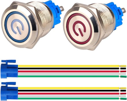 Vergrendelbare LED Drukknopschakelaars 2 Stuks 220V-230V Waterdicht Roestvrij Staal