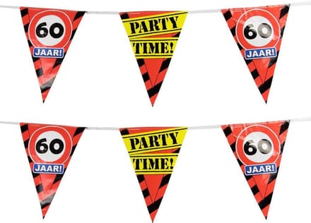 60 jaar vlaggenlijn waarschuwingsborden - 2x - 10m - plastic - feestartikelen - versiering