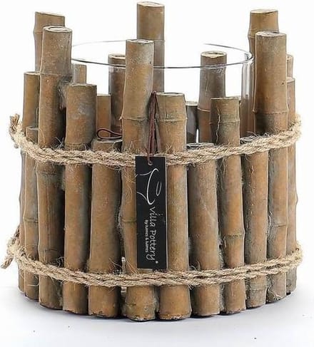 Pot Nepal bruin 22x22 cm Beton Bamboe Oosterse stijl met Windlicht Glas