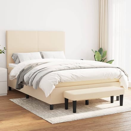 vidaXL - Boxspring - met - matras - stof - crèmekleurig - 140x190 - cm