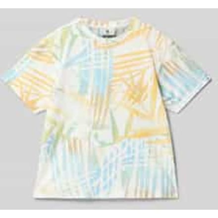 T-shirt met geribde ronde hals