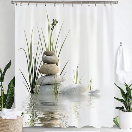 Modern Minimalist Pebble Water Ripple Pattern Shower Curtain,Printed Fabric Bathroom Curtains,Home Decoration Curtain With Hooks W60H190(CM)-1 Pcs