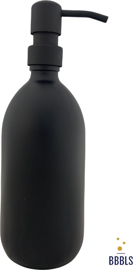 BBBLS® Design Dispenser "Blanco" | Zwart Glas | 500ml | RVS / Metaal Pomp Zwart | Zeeppomp | Zeepdispenser | Zeephouder