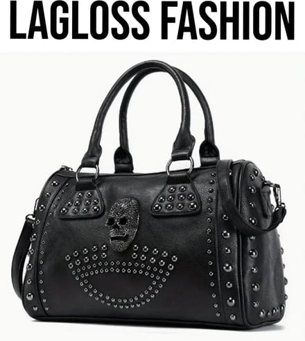LaGloss® Luxe Leatherlook Schoudertas Zwart Skull & Studs - 24x35x15 cm