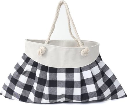 Strandtas - Zwart/Wit- Geruit - Geblokt - Checkered - Ritssluiting - 65x40cm