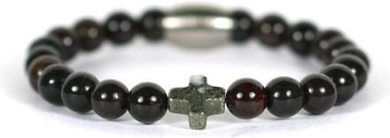 IbizaMen KIDS - pyrite kruis  granaat 6mm - 17cm