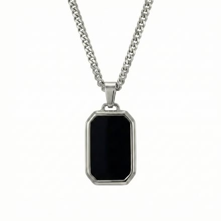 Thomasiny Black Aether Ketting Zilver – Heren Ketting met Zwarte Steen – RVS – Luxe Geschenkverpakking – Minimalistisch Design