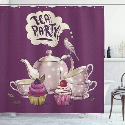ABAKUHAUS douchegordijn – Antieke vogel – paars/multicolor 175x240 cm