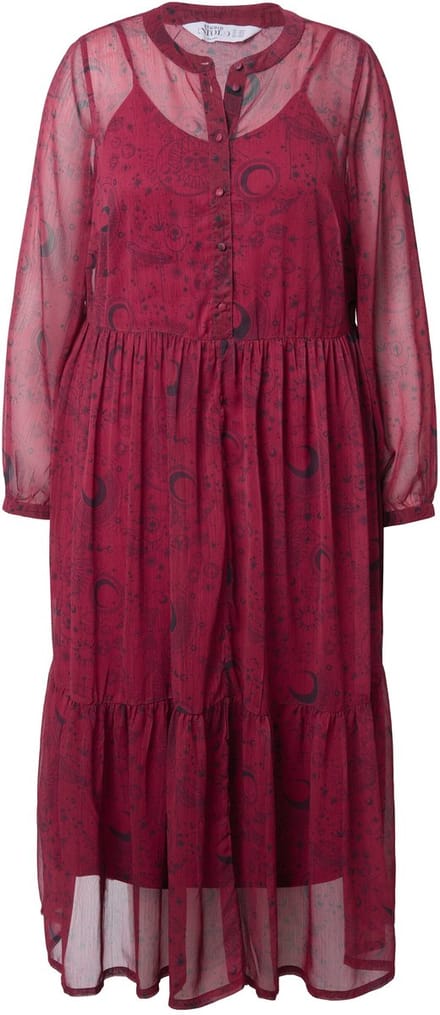 Studio Untold - Dames - Maxi-jurk A-lijn dubbellaags astro-print - Wijnrood - Maat 46+