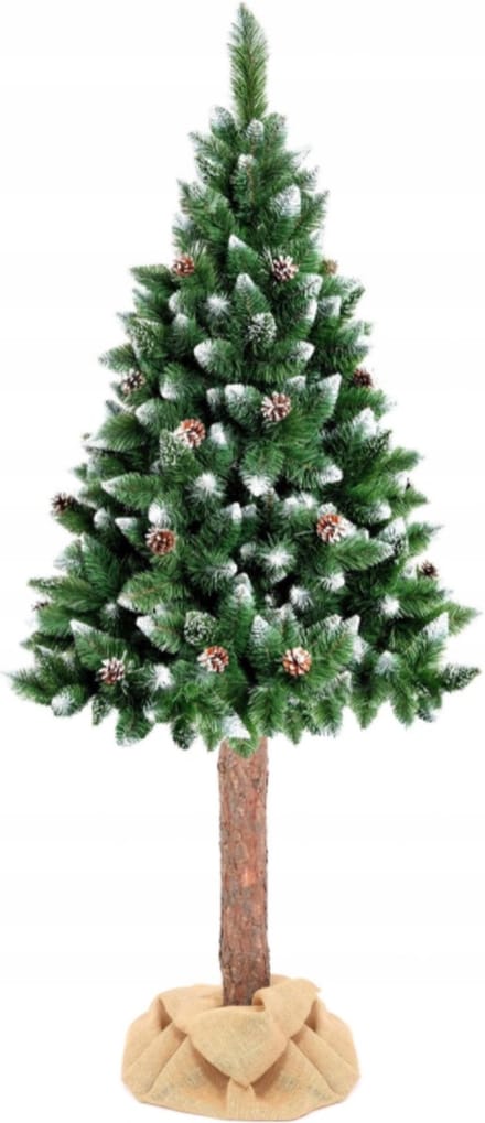 Kunstkerstboom 220 cm - met sneeuw en houten stam