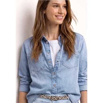 Overhemdblouse met lange mouwen in denimlook