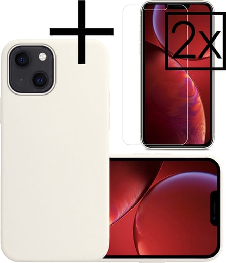 Hoesje - Met 2x Screenprotector - Geschikt voor Apple iPhone 13 Mini - Sterk & Shockproof - Back Cover - Siliconen Case - Telefoon Hoes - Wit