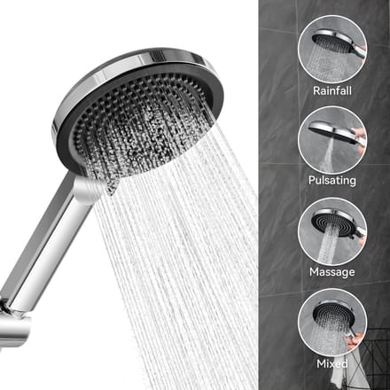 DERW MAX Douchekop - Regendouche - 4 Sproeistanden - Hoge Druk - Ø127 mm - Handdouche - Zwart