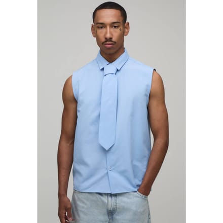 Regular Fit Mouwloos Overhemd Met Stropdas | Blue | Size Medium