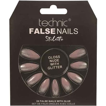 Technic False Nails Stiletto Gloss Nude With Glitter 24 st