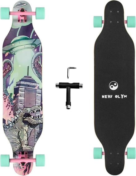Longboard Skateboard - Drop Through Board - Cruisen en Tricks - 8-laags Esdoornhout - 104 cm - Dinosaurus