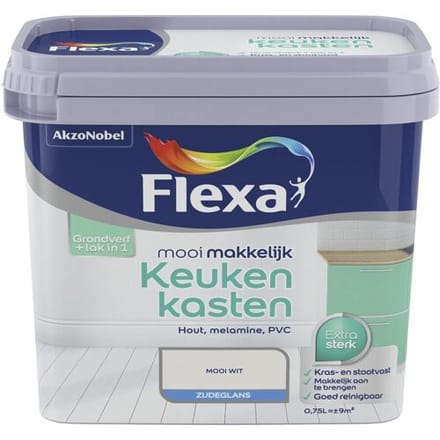 Flexa Houtlak Mooi Makkelijk Keukenkasten - Zijdeglans - Wit - 750ml