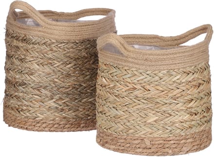 Mica Decorations Anne Plantenmand - Set van 2 - H28 x Ø30 cm - Zeegras - Lichtbruin