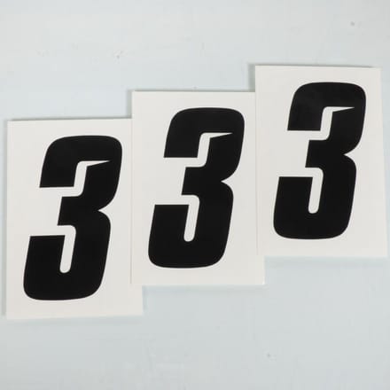 Set van 3 sticker racenummer cijfer 3 zwart Blackbird 10x5cm voor motor
