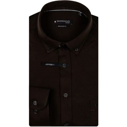Giordano overhemd donkerbruin jersey button-down collar
