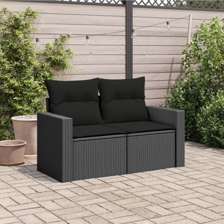 vidaXL - Tuinbank - met - kussens - 2-zits - zwart - poly - rattan