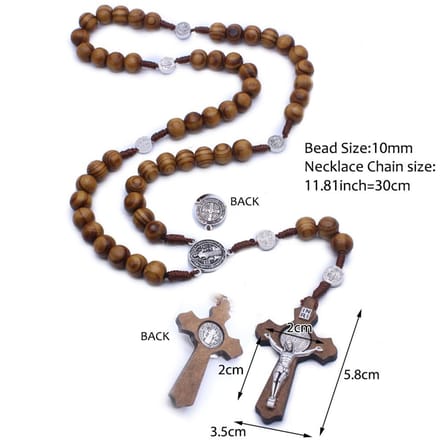 Handgemaakte Houten Rozenkrans Ketting met Katholiek Kruis Perfecte Katholieke Cadeaus brown