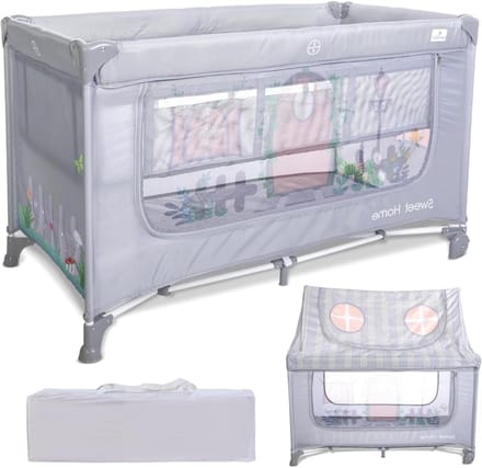 Camping Bed - Reisbedje - Buiten Spelen - Met Afneembaar Dak - 127 cm - Grijs