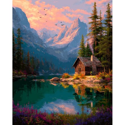 Diamond Painting Set, 40 x 50 cm - Huis bij de vijver
