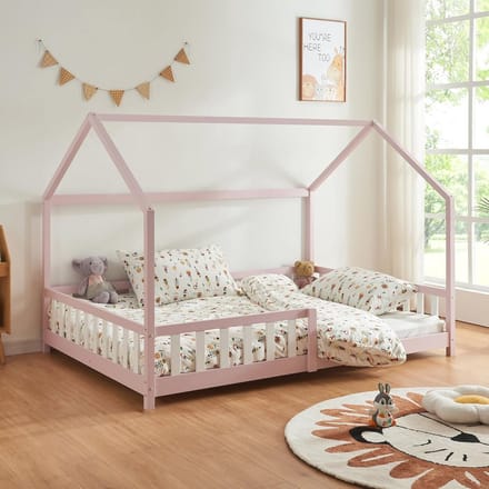 Kinderbed huisbed roze 140x200 cm met uitvalbeveiliging