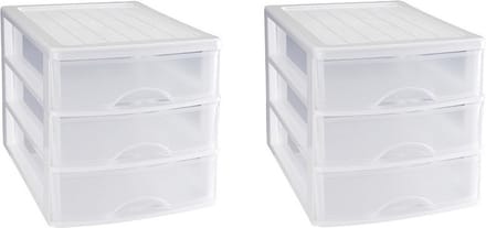 PlasticForte Ladeblok - 2x stuks - 3 lades - wit - L35,5 x B27 x H26 cm - bureau organizer