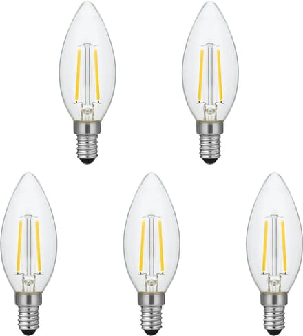 SPL E14 LED Lamp 2W Dimbaar - CRI 93 - Extra Warm Wit - 2500K - LED Filament Kaars C35 - Vervangt 16W - 5 Stuks