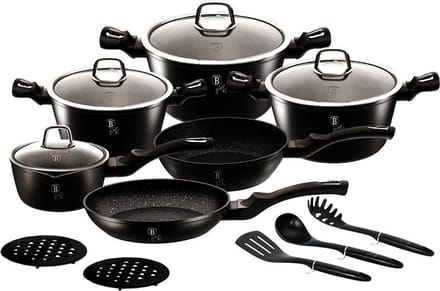 Berlinger Haus Black Silver Serie - Granieten Pannenset - 15-delig - Soft Touch Handvatten