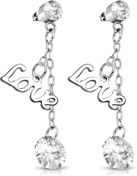 Amanto Oorbellen Benck - 316L Staal - Tekst - Love - 42x8mm