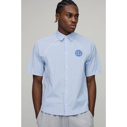 Oversized Boxy Shirt Met Paspeldetail En Strepen | Blue | Size Medium