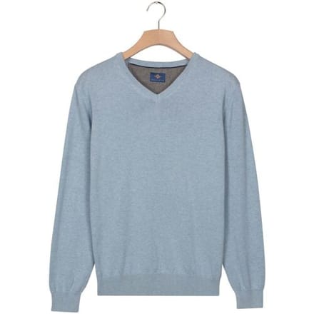Baileys Trui Uni Color Cotton V-Neck Single Knit Soft Blue / male