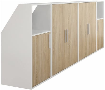Vente-unique Kast voor onder schuin dak 6 deuren en 2 nissen - Wit en naturel - ADEZIO