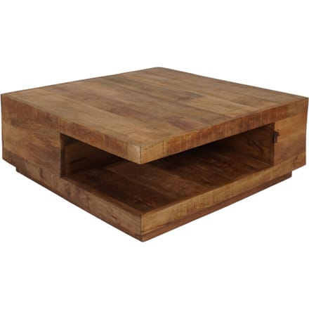 Salontafel Bram - 80x80 cm Mangohout - Vierkante Salontafel met Opbergruimte