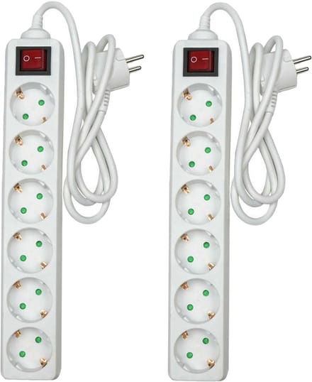 Benson Stekkerdoos 6-voudig - 2x - schakelaar - geaard - wit - 100 cm - stekkerdozen - verlengsnoeren