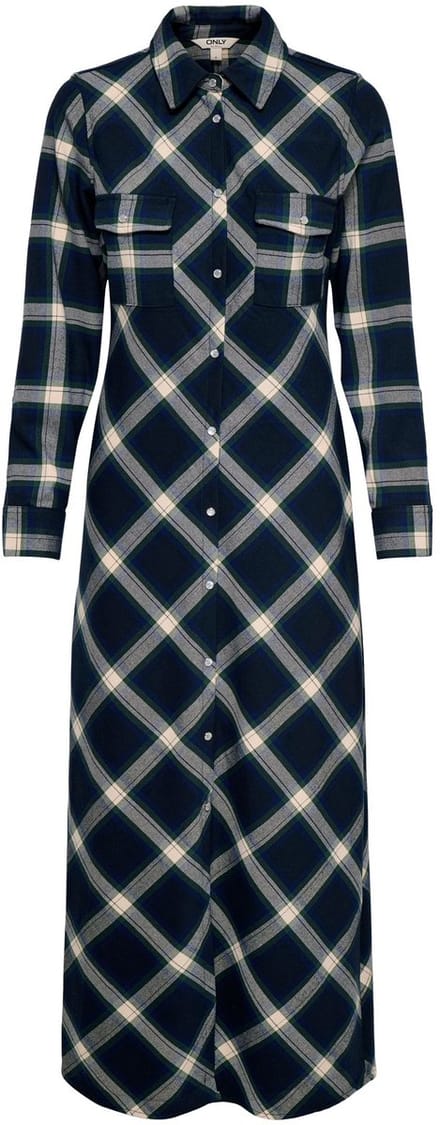 ONLY - ONLWREN CHECK L/S LONG SHIRT DRESS WVN - Dames - Maxi jurken