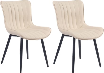 CLP Largo Set van 2 eetkamerstoelen - Zonder armleuning - Metaal frame - creme Kunstleer