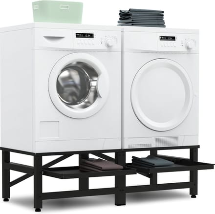 Bodo® - Wasmachine Verhoger - Dubbel - Kast - Ombouw uitschuifbare Plank - Zwart - 124x54x37cm
