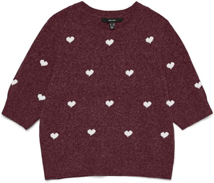 Vero Moda Trui Vmdoffy Intarsia 2/4 O-nk Pullover 10330793 Windsor Wine/w. White Hearts Dames Maat - S