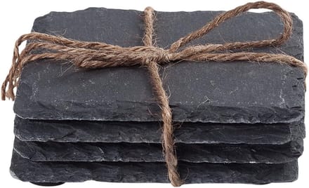 Glasonderzetters Leisteen Vierkant - 10 x 10 cm - Set 4 stuks