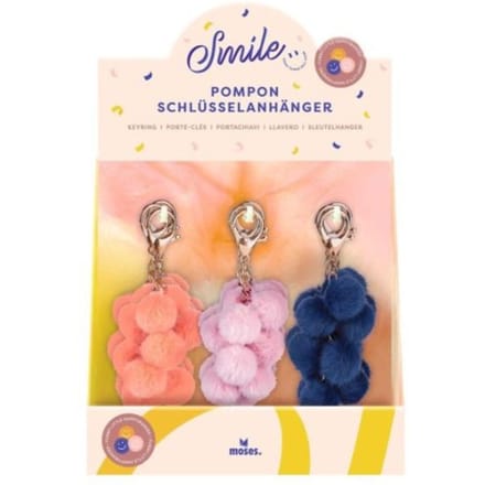Smile sleutelhanger pompon assorti