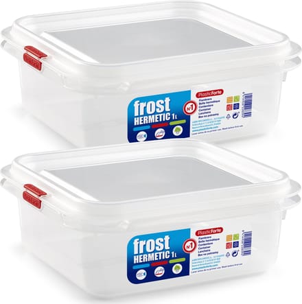 Plasticforte vershoudbakje - 4x - met deksel - 17 x 16 x 7 cm - 1L - meal prep bakjes