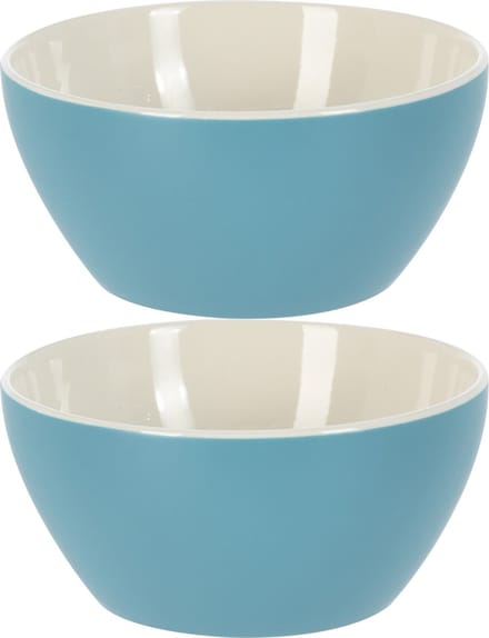 Excellent Houseware Soepkommen/schaaltjes - 2x - Acapulco - porselein - D14 x H6.5 cm - blauw