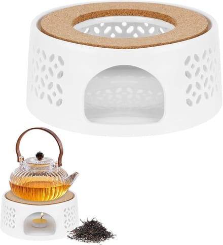 Theepotwarmer - Wit - 15 cm - Keramisch met Kurkmat - Voor Thee en Koffie