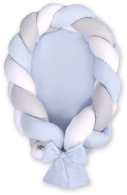 Gevlochten babynest 2 in 1 - wit-grijs-blauw