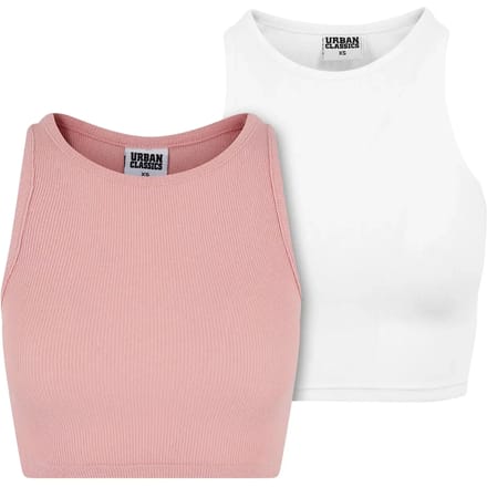 Urban Classics - Rib 2-Pack Crop top - 3XL - Roze/Wit