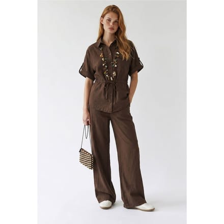 Katoenen Poplin Overhemd en Brede Pijpen Broek Set